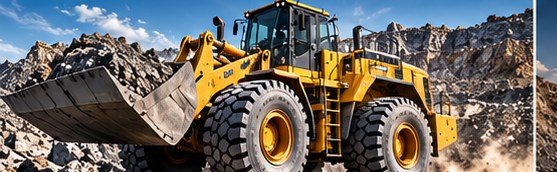 Wheel loader operating on mining terrain